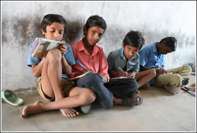 Boys writing friendship letters. 