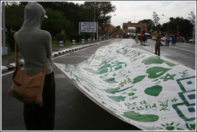 At Wagah Border, we took the liberty of laying out the massive border pieces in "No Man's Land" between India and Pakistan.